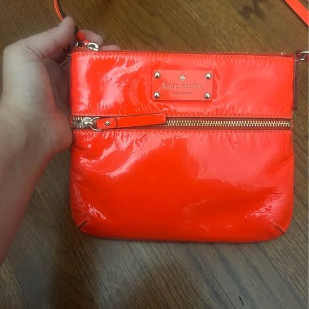 Kate Spade Tenley Flicker Patent Leather Crossbody Bag Neon Coral Orange - Picture 4 of 8